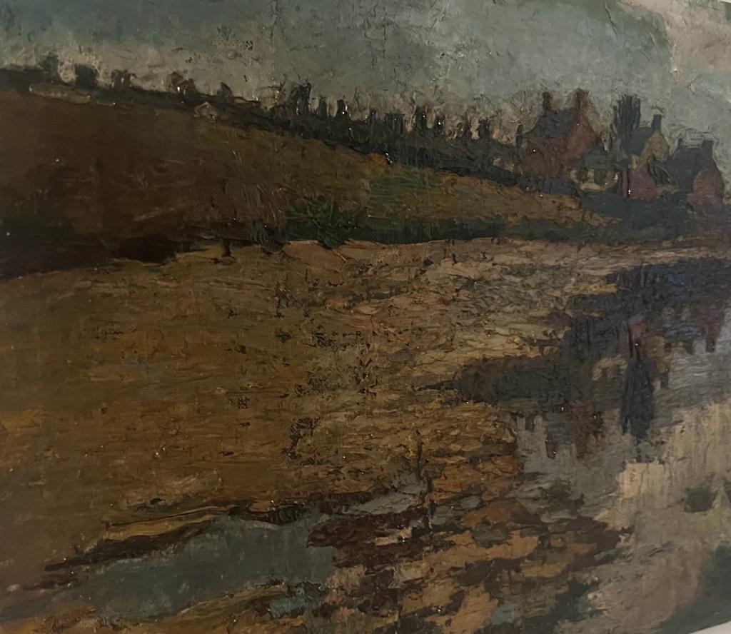 C1920s SCOTTISH SCHOOL OIL ON CANVAS RIVER AND BRIDGE