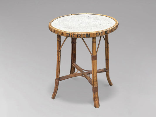 1970S BELGIAN BAMBOO & RATTAN BISTRO TABLE