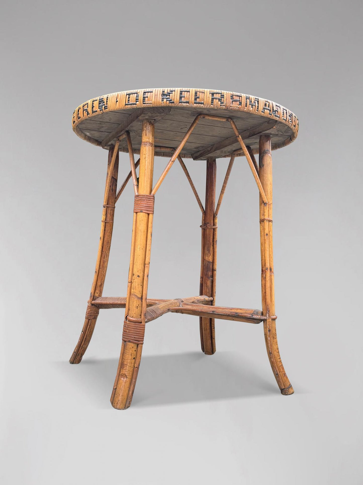 1970S BELGIAN BAMBOO & RATTAN BISTRO TABLE