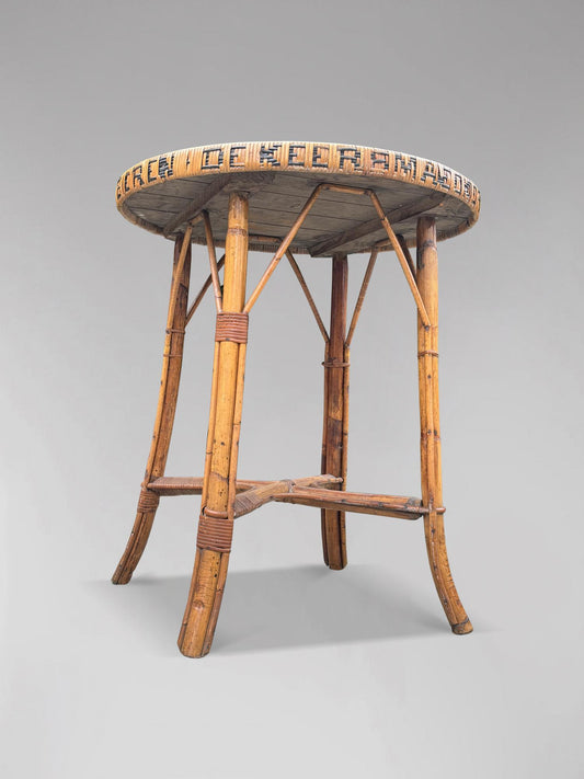 1970S BELGIAN BAMBOO & RATTAN BISTRO TABLE