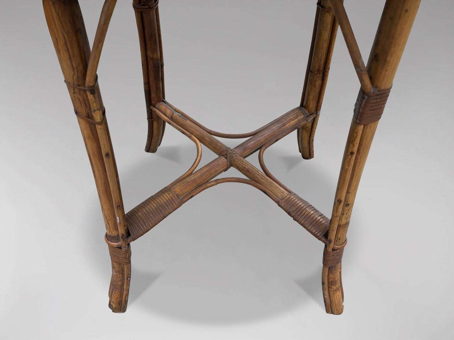 1970S BELGIAN BAMBOO & RATTAN BISTRO TABLE