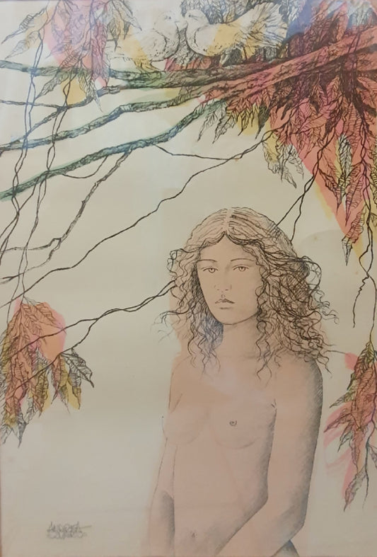 1970's Female Nude Watercolour signed