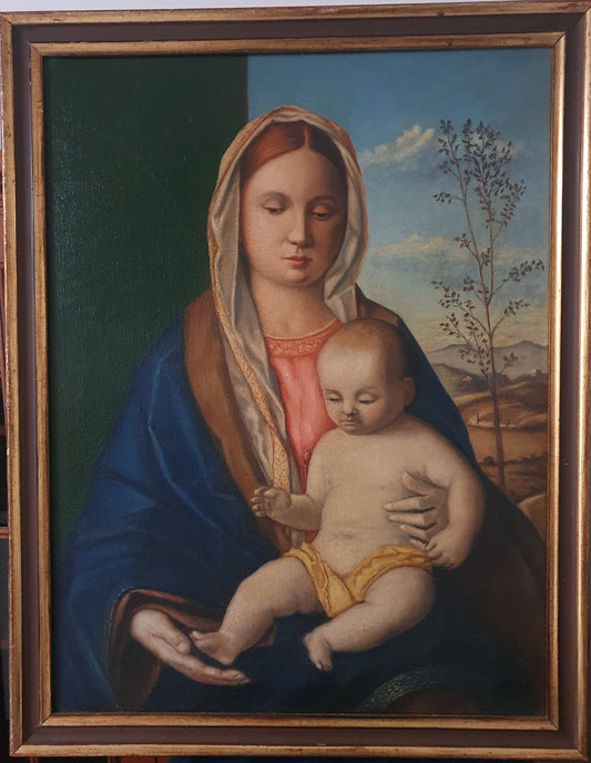 Inizio XIX secolo 1510 Grand Tour rinascimentale Rappresentazione della Madonna col Bambino di Giovanni Bellini detto il Giambellio, Venezia 1430-1516<p></p>