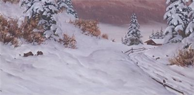 HANS SMATLAK BARMA 1903 - 1978 OIL ON CANVAS - ALPINE MOUNTAIN SCENE C1950S