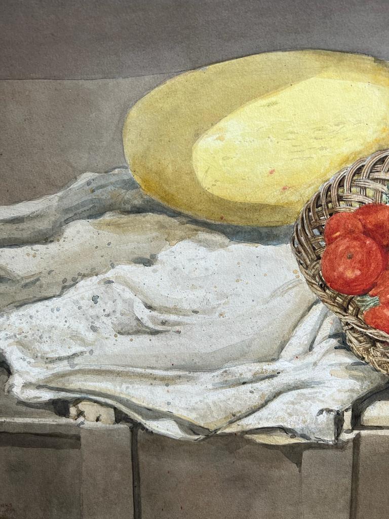 Grande natura morta ad acquerello di frutta e pomodori