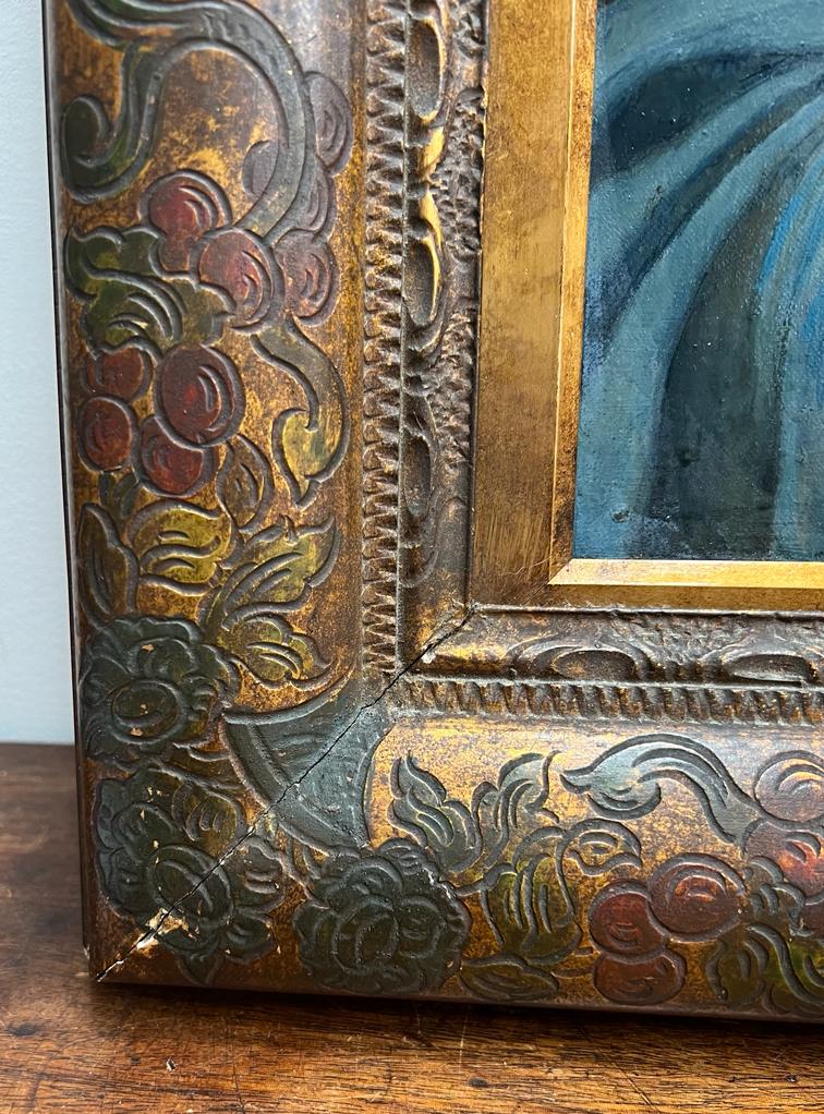 “La Vergine in Preghiera” XIX Secolo Olio su Tela in Cornice Intagliata d'epoca