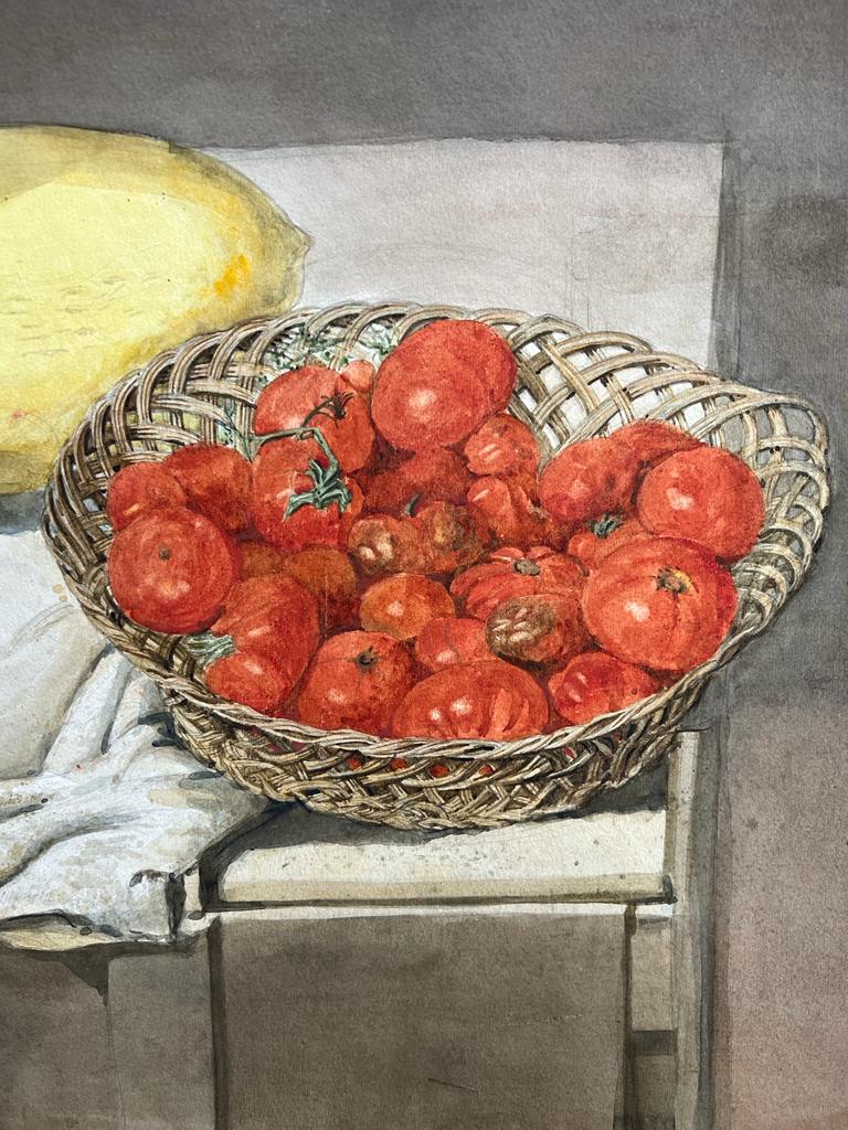 Grande natura morta ad acquerello di frutta e pomodori