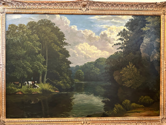 Olio su tela del XIX secolo "River Wharfe Boston Spa"