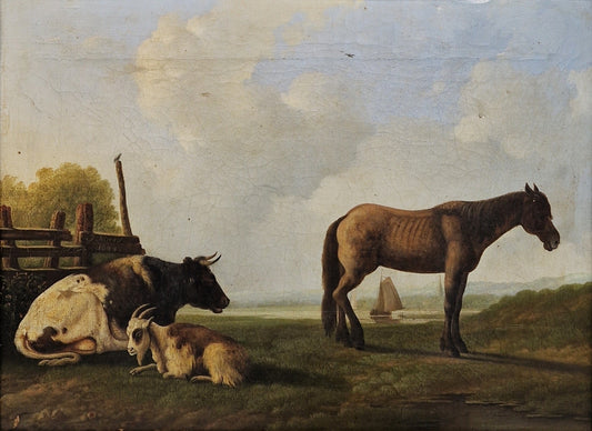 Dutch Oil on Canvas Dated 1844 Pastoral Scene