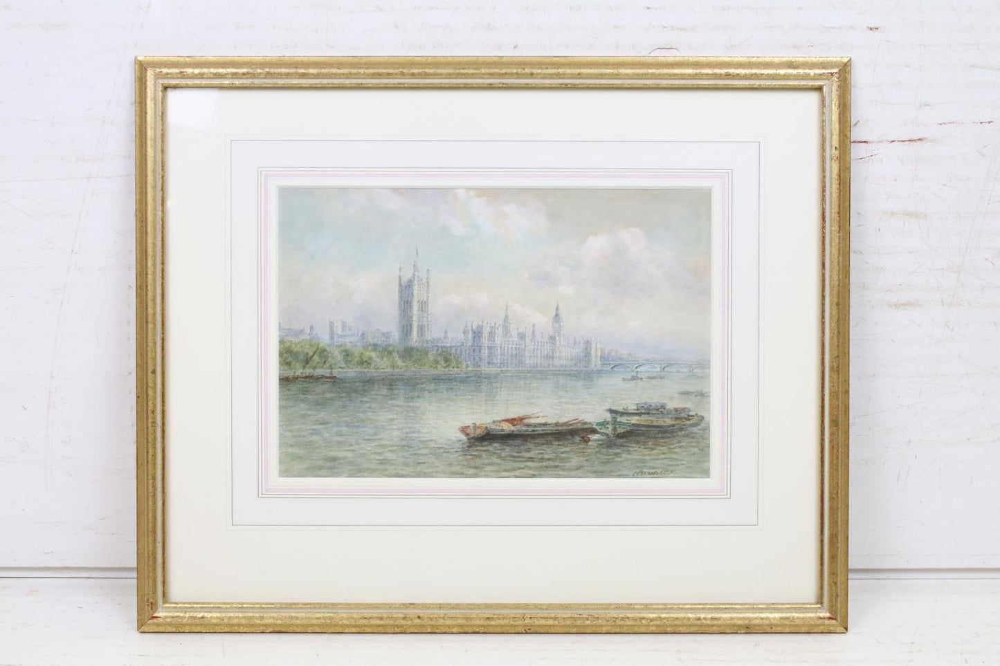 WALTER DUNCAN 1851 - 1932 WATERCOLOUR "PALACE OF WESTMINSTER FROM THE THAMES"