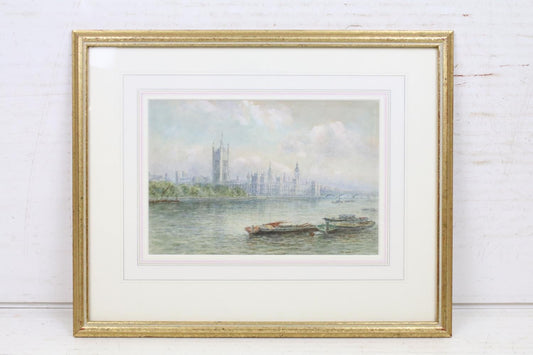 WALTER DUNCAN 1851 - 1932 WATERCOLOUR "PALACE OF WESTMINSTER FROM THE THAMES"
