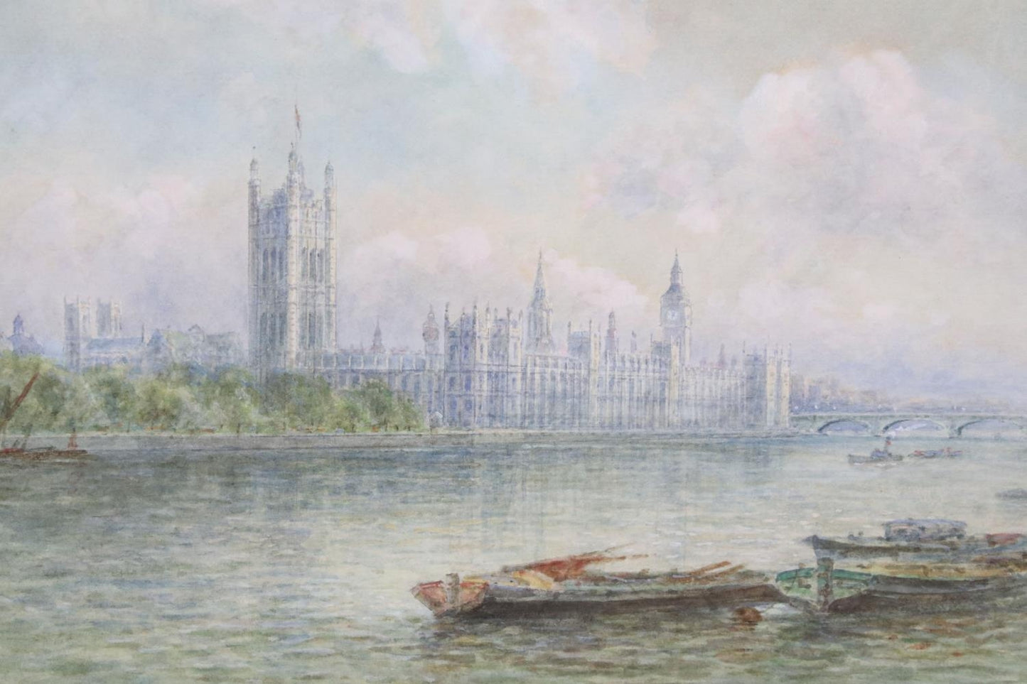 WALTER DUNCAN 1851 - 1932 WATERCOLOUR "PALACE OF WESTMINSTER FROM THE THAMES"