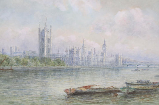 WALTER DUNCAN 1851 - 1932 WATERCOLOUR "PALACE OF WESTMINSTER FROM THE THAMES"