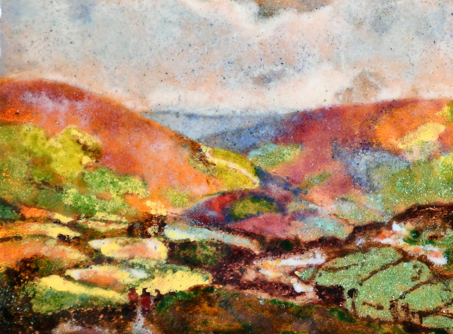 C1900 ARTS AND CRAFTS ENAMEL PLAQUE IN ORIGINAL COPPER FRAME FLEETWOOD CHARLES VARLEY 1863 - 1942