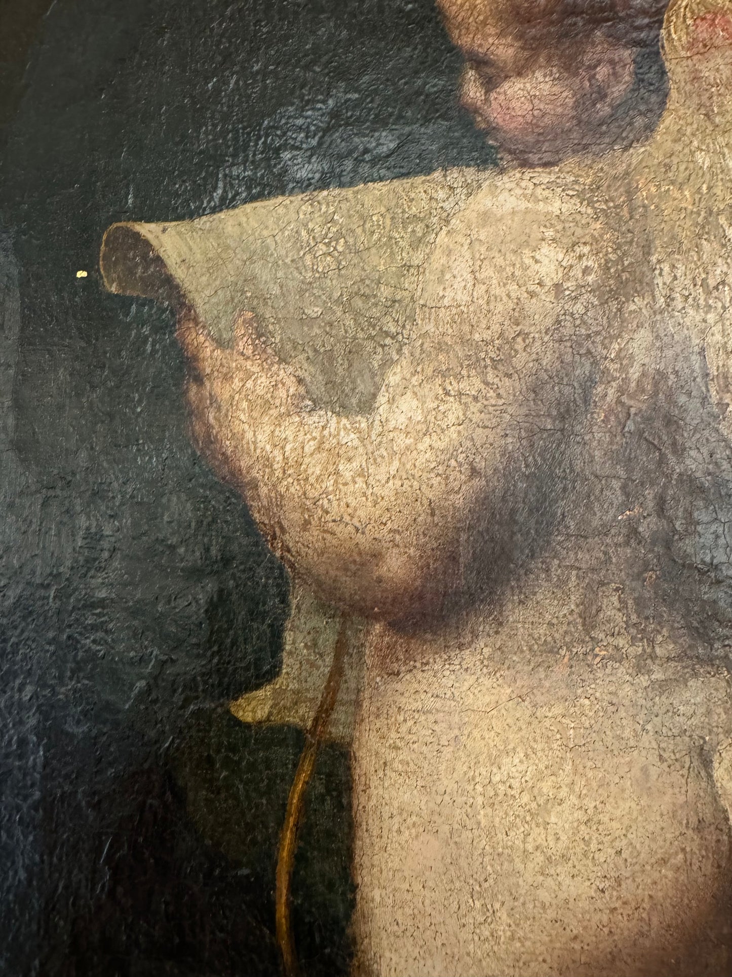 17th Century Oil on Canvas "Cupid Reading"