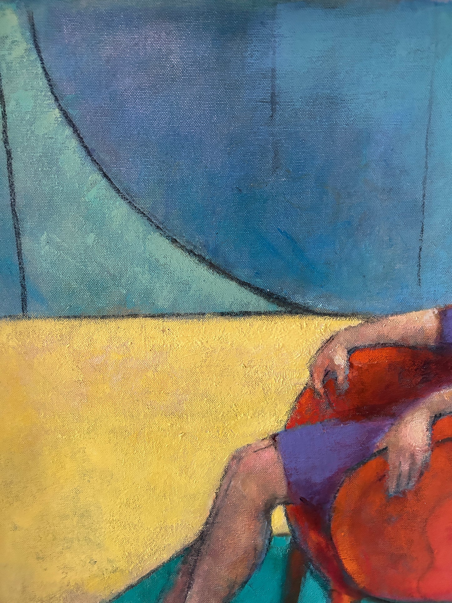 "Girl on Orange Chair" Mid Century Oil on Canvas