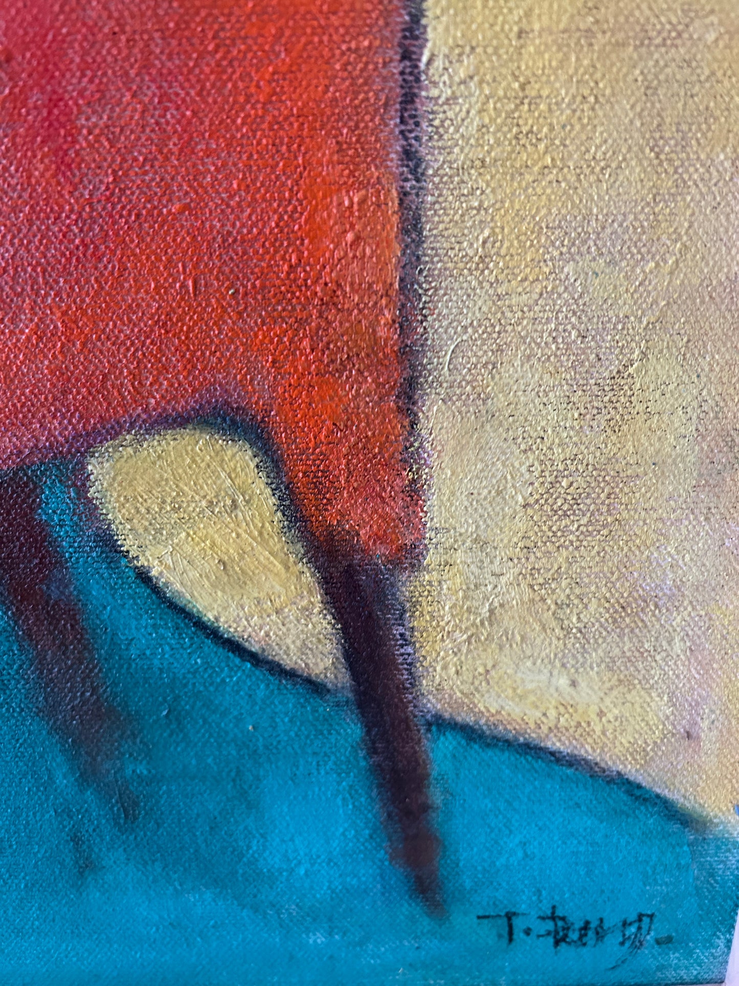 "Girl on Orange Chair" Mid Century Oil on Canvas