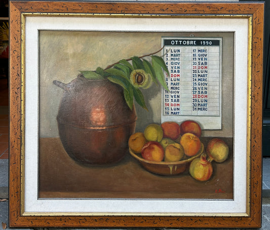 Mid Century Still Life Copper Kettle and Peaches in "Ottobre" October