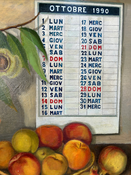 Mid Century Still Life Copper Kettle and Peaches in "Ottobre" October