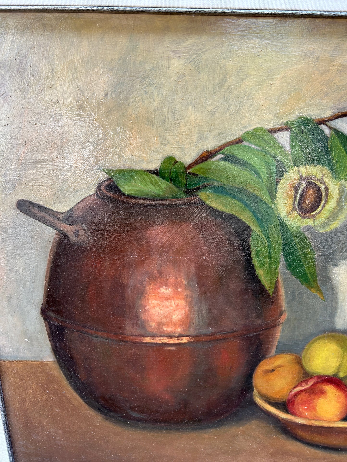 Mid Century Still Life Copper Kettle and Peaches in "Ottobre" October