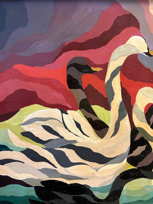 Abstract Black and White Swans by Vittoria Gomez Palome Oil on Board