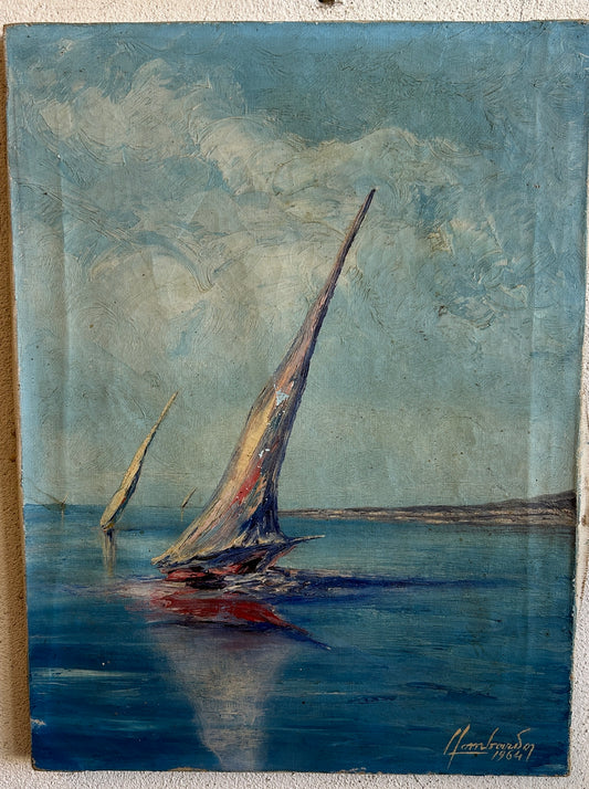 Quintessential 1960's Nautical Italian Oil On Canvas