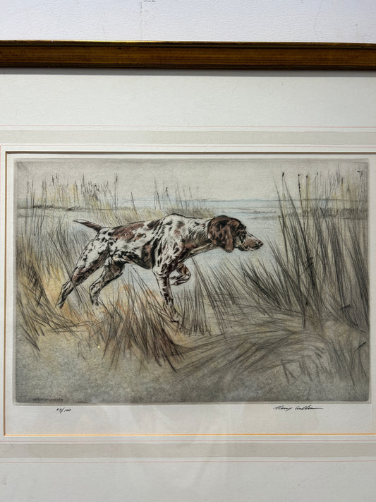 C1960s Signed Ltd edition Etching “Pointer” Gun Dog by Henry Wilkinson 1921 - 2011