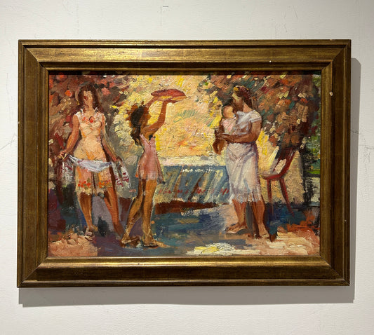 Mid Century Impressionist Family Gathering