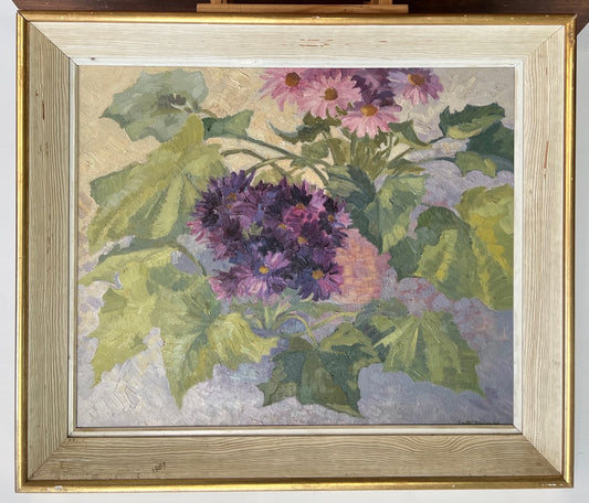 C1950 OIL ON CANVAS "STILL LIFE ASTERS" LANTA SPURRIER 1905 -1981