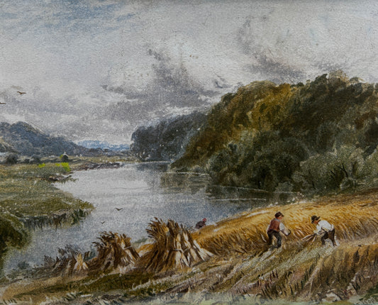Haystack Harvest Scene Watercolour English School 1960