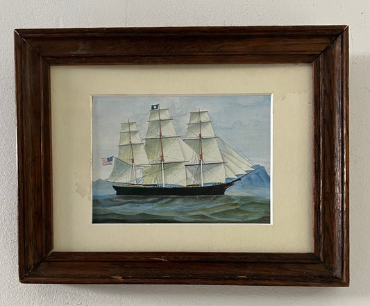 Mid-19th century China School gouache painting sailing ship (Possibly Hong Kong)