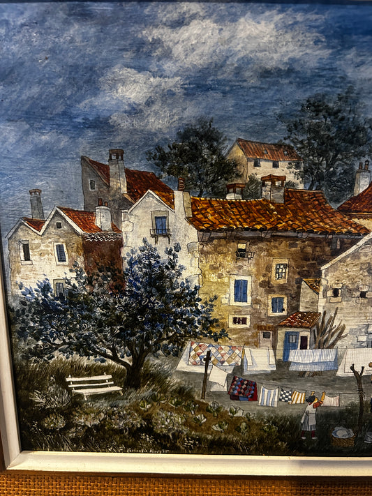 BRENDA KING FRENCH LANGOGNE SCENE SIGNED IN ORIGINAL FRAME