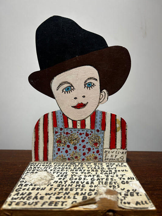 HOWARD FINSTER ELVIS AT AGE 3 ORIGINAL SCULPTURE WOODEN FOLK ART AMERICAN SIGNED