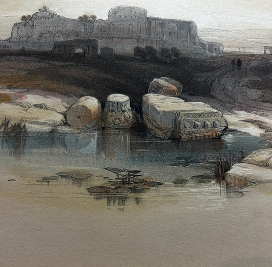 A 19th-century tinted lithograph titled "Beit Jibrin, or Eleutheropolis by Scottish artist David Roberts