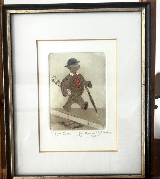 Yuppie Bear signed Etching by Margaret Levinson