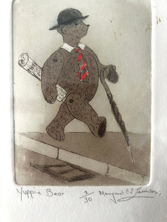 Yuppie Bear signed Etching by Margaret Levinson