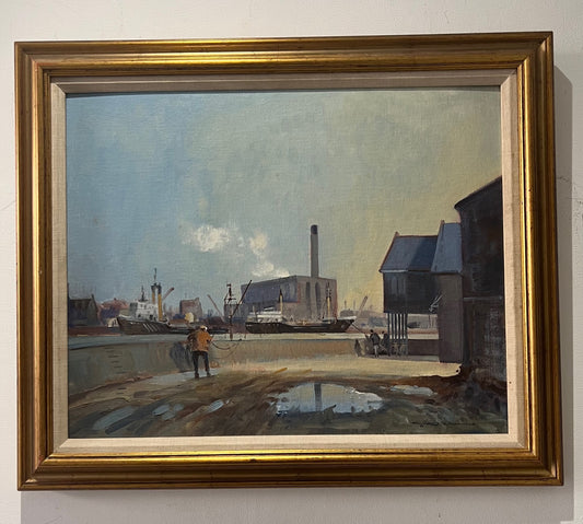 JOHN CLIFFORD B1934 OIL ON BOARD “GAS HOUSE QUAY GT YARMOUTH”
