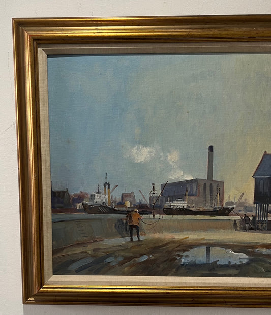 JOHN CLIFFORD B1934 OIL ON BOARD “GAS HOUSE QUAY GT YARMOUTH”
