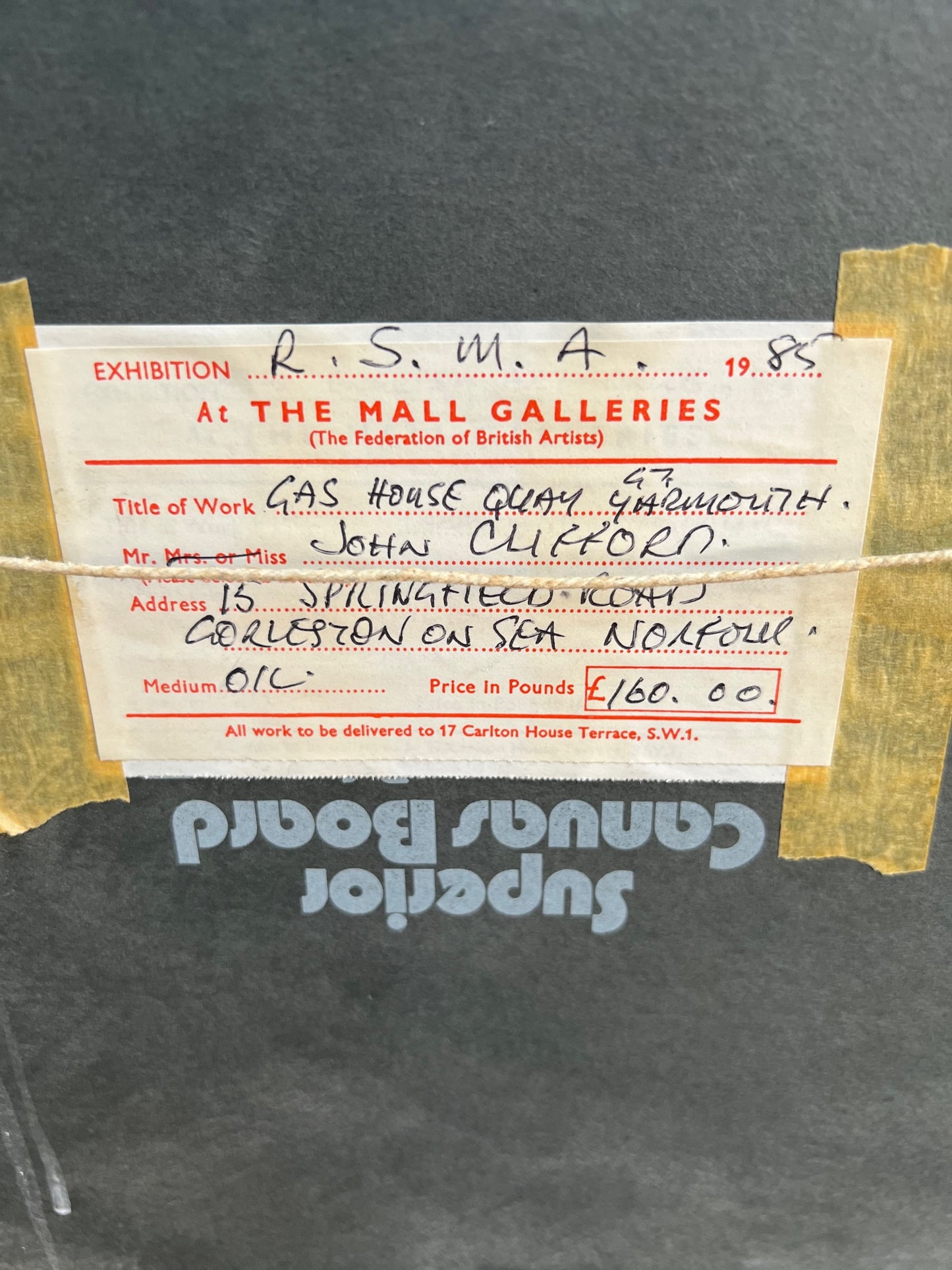 JOHN CLIFFORD B1934 OIL ON BOARD “GAS HOUSE QUAY GT YARMOUTH”