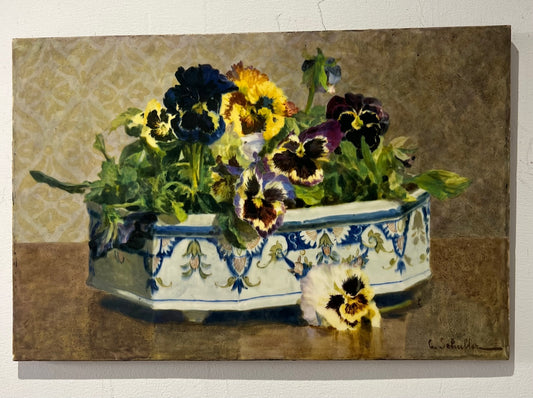 Natura morta Olio su pannello ceramico di Gottlieb Schuller 1879 - 1959