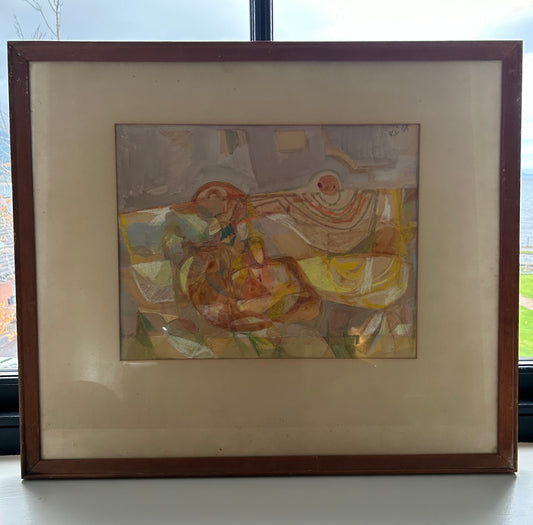 1968 abstract gouache original frame