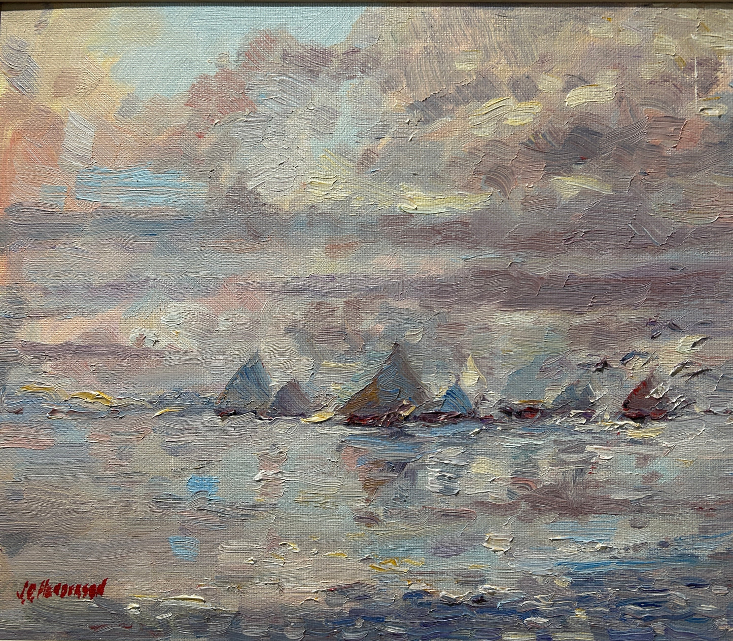 Charming oil on canvas "Sails" by the well listed art JD Henderson.