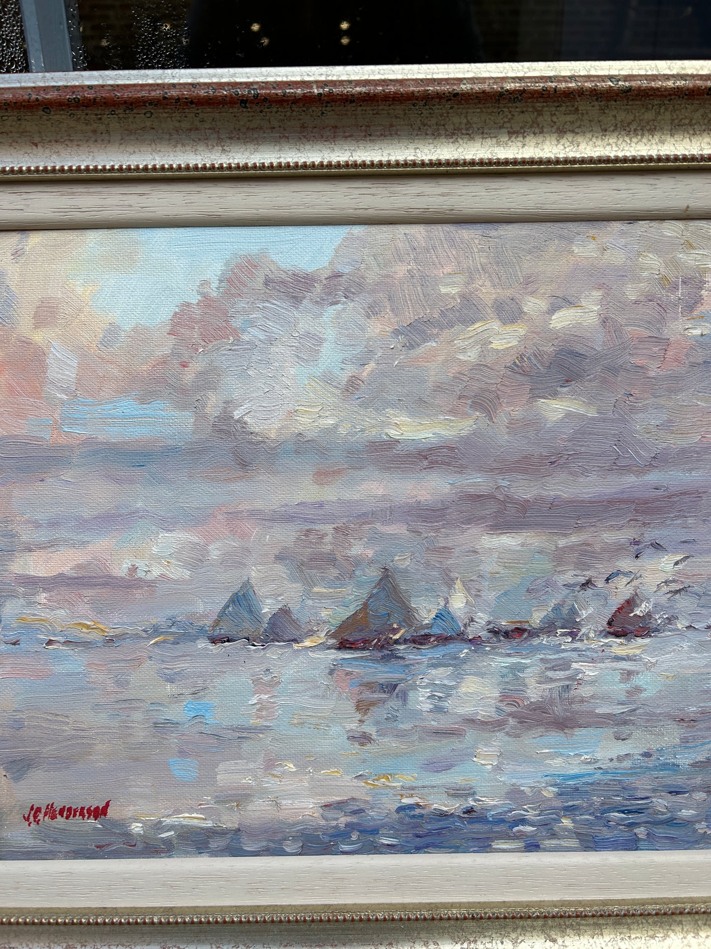 Charming oil on canvas "Sails" by the well listed art JD Henderson.