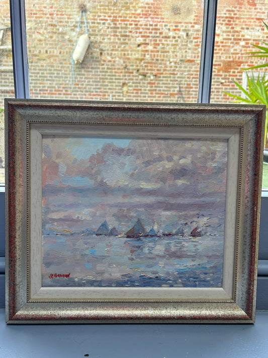 Charming oil on canvas "Sails" by the well listed art JD Henderson.