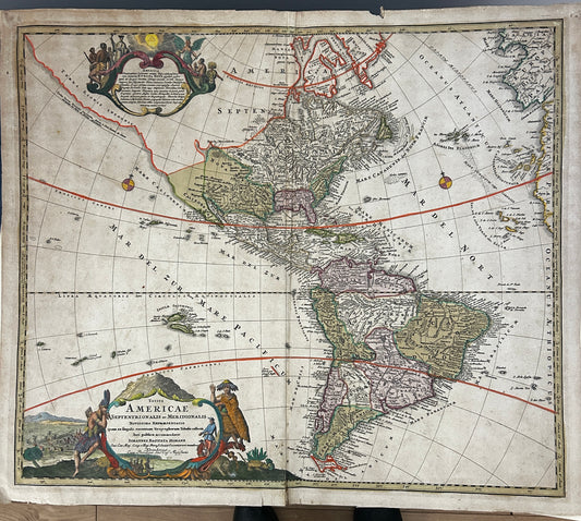 1716 HOMANN MAP of AMERICA - HAND COLOURED