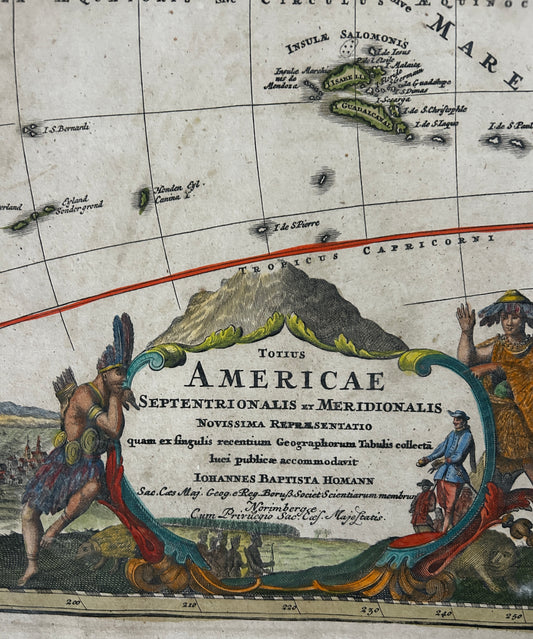 1716 HOMANN MAP of AMERICA - HAND COLOURED