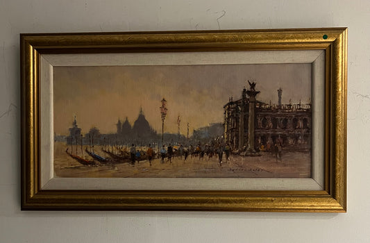 An enchanting 20th Century scene  of gondolas on the  Grand Canal