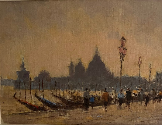 An enchanting 20th Century scene  of gondolas on the  Grand Canal
