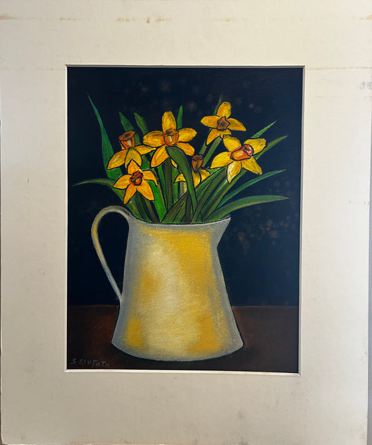 Mid Century Jug of Daffodils Signed