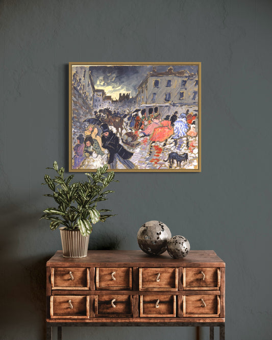 Trafficata vista sulla strada invernale di Michael Blaker (1928–2018) Olio su tavola